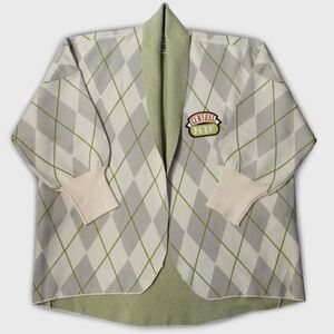 F•R•I•E•N•D•S Central Perk Argyle Cardigan Sweater Size L